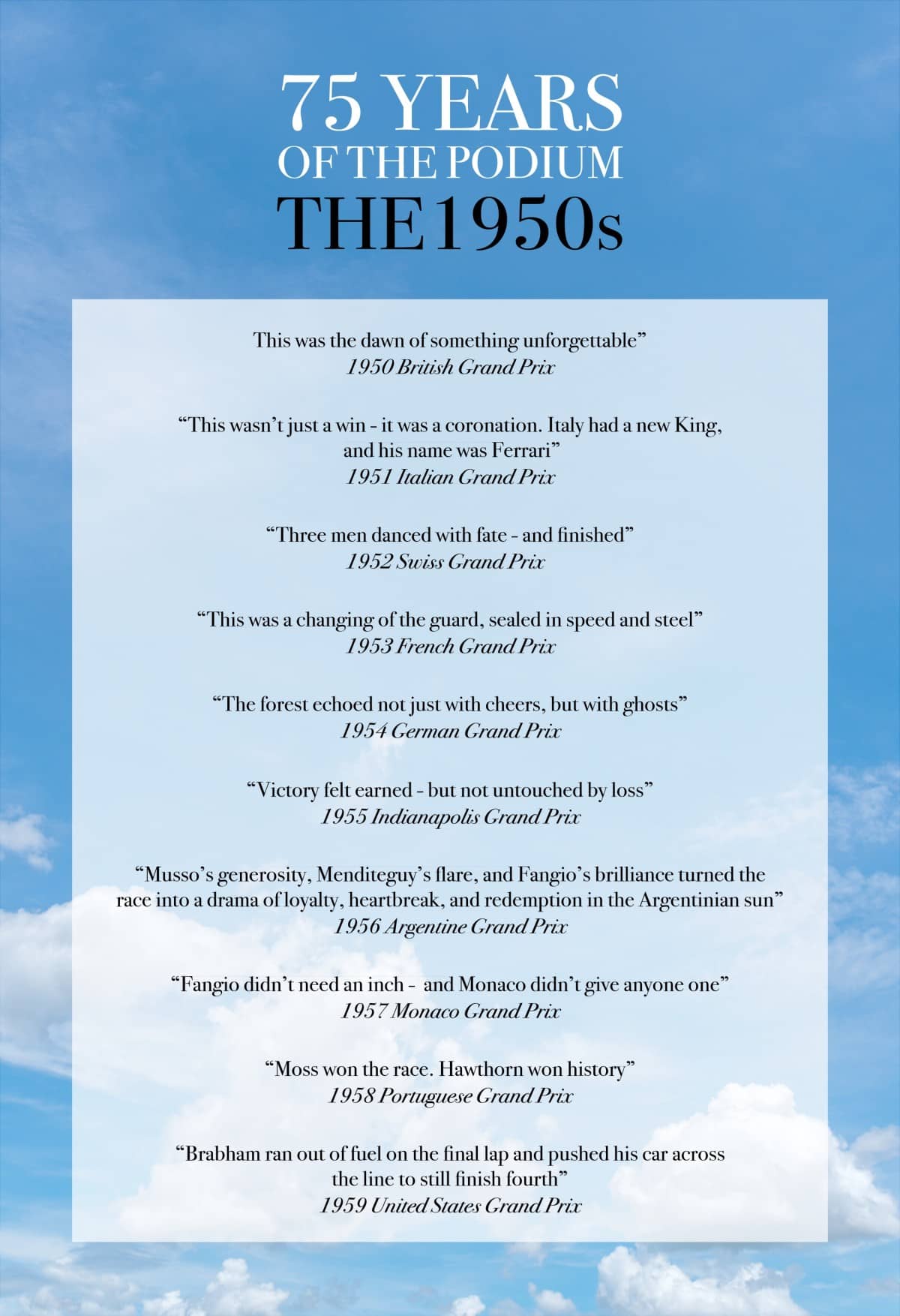 75 YEARS OF THE PODIUM. The 1950s