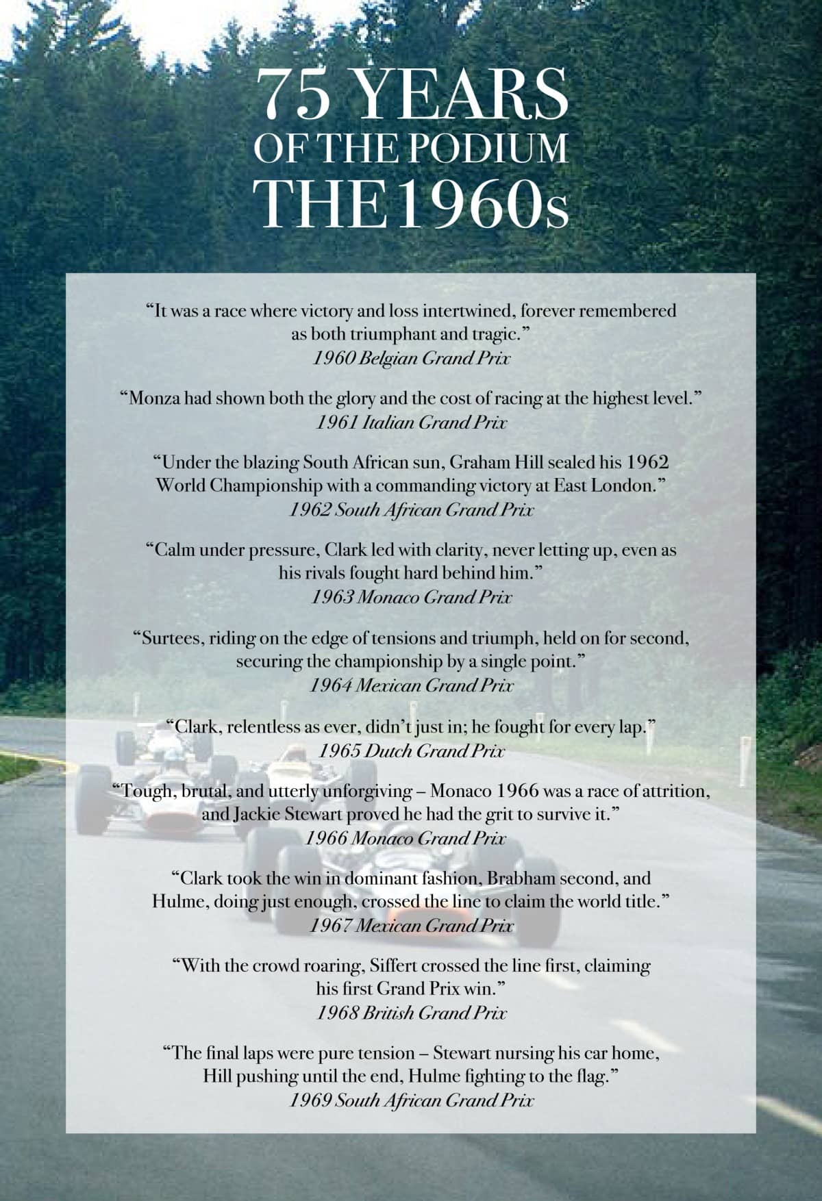 75 YEARS OF THE PODIUM - The 1960s